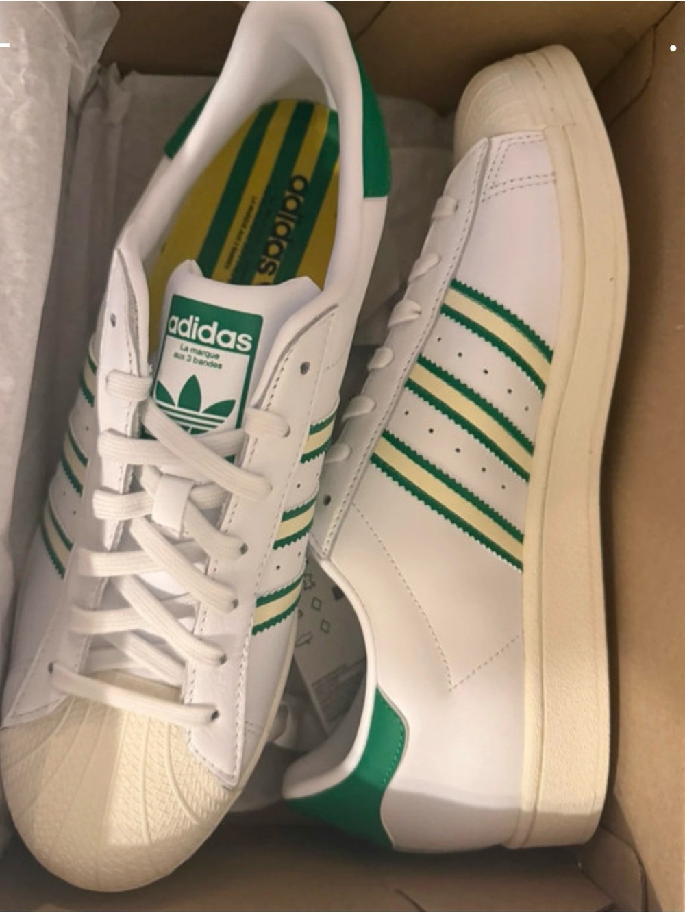 adidas White Sneakers with Green Three-Stripes